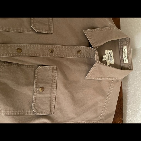 Cabela's Roughneck Stonewash Rugged Button Front Short Sleeve Shirt Brown Mens M - Picture 6 of 11